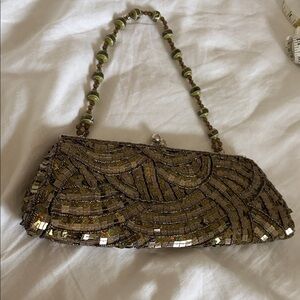 Beaded Vintage Olive Gold Evening Clutch
